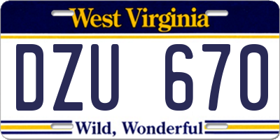 WV license plate DZU670