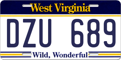 WV license plate DZU689