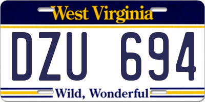 WV license plate DZU694