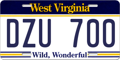 WV license plate DZU700