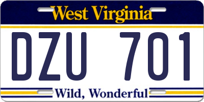 WV license plate DZU701