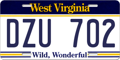 WV license plate DZU702