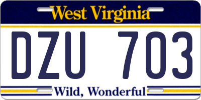 WV license plate DZU703