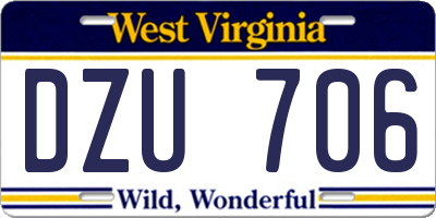 WV license plate DZU706