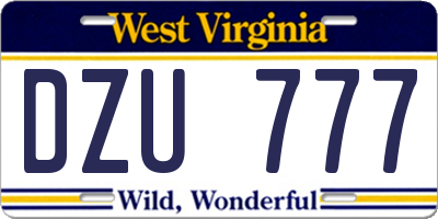 WV license plate DZU777