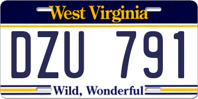 WV license plate DZU791