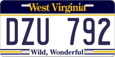 WV license plate DZU792