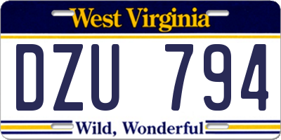 WV license plate DZU794