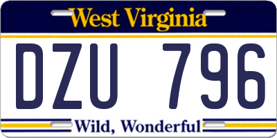 WV license plate DZU796