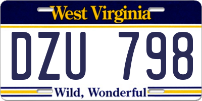 WV license plate DZU798