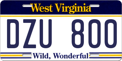 WV license plate DZU800