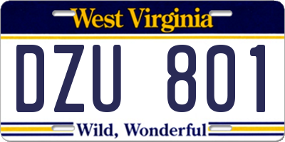 WV license plate DZU801