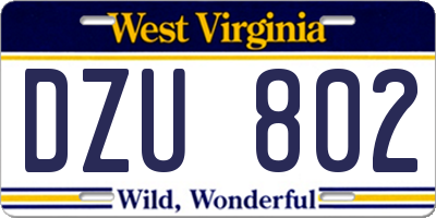 WV license plate DZU802