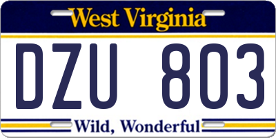 WV license plate DZU803