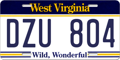 WV license plate DZU804