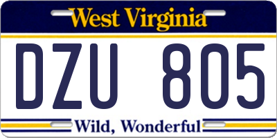 WV license plate DZU805