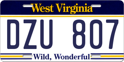 WV license plate DZU807