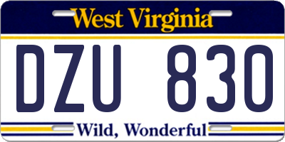 WV license plate DZU830
