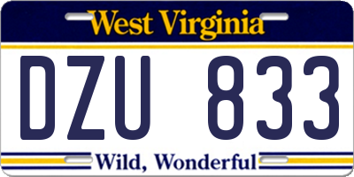 WV license plate DZU833