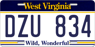 WV license plate DZU834