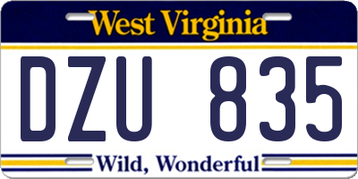 WV license plate DZU835