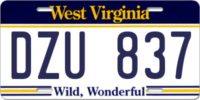 WV license plate DZU837