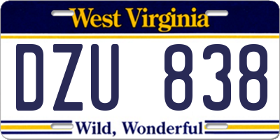 WV license plate DZU838