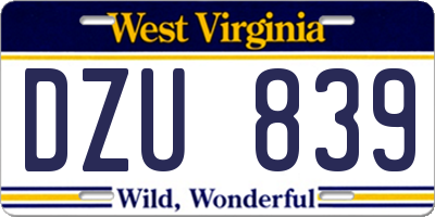 WV license plate DZU839