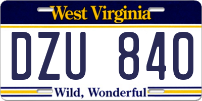 WV license plate DZU840