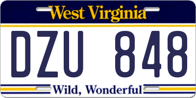 WV license plate DZU848