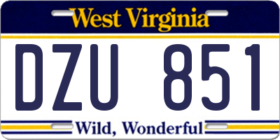 WV license plate DZU851