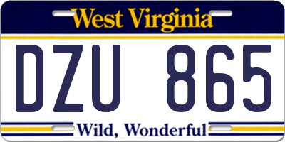 WV license plate DZU865