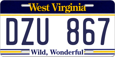 WV license plate DZU867