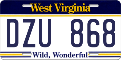 WV license plate DZU868