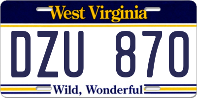 WV license plate DZU870