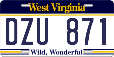 WV license plate DZU871