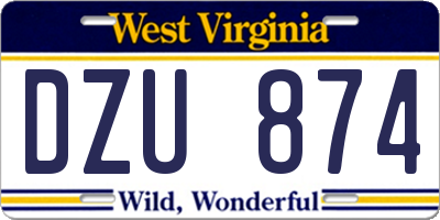 WV license plate DZU874