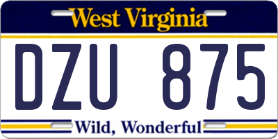 WV license plate DZU875