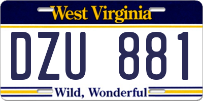 WV license plate DZU881