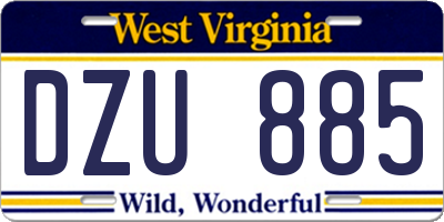 WV license plate DZU885