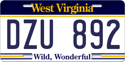 WV license plate DZU892