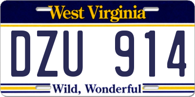 WV license plate DZU914