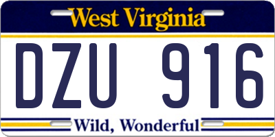 WV license plate DZU916