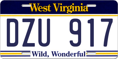 WV license plate DZU917