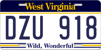 WV license plate DZU918