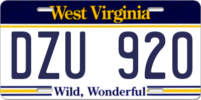 WV license plate DZU920