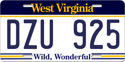 WV license plate DZU925