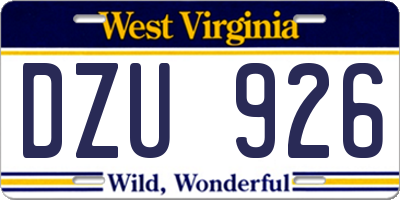 WV license plate DZU926