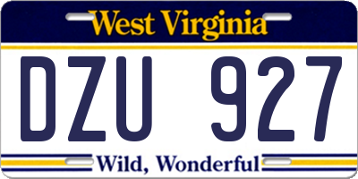 WV license plate DZU927