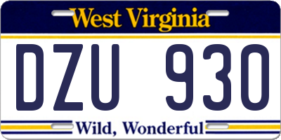 WV license plate DZU930